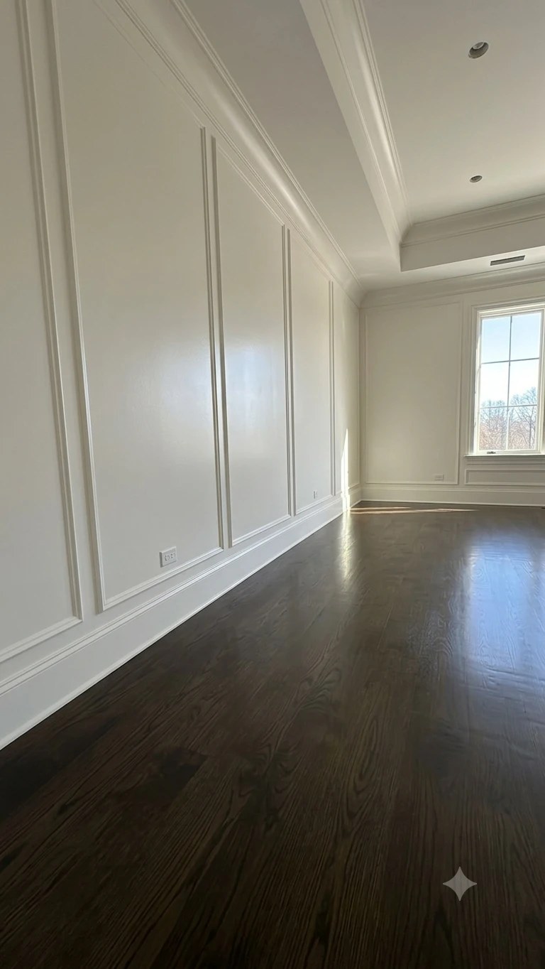 Room with painted white wall paneling